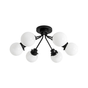 LightFixturesUSA - 6 - Light Opal Glass Globe Sputnik Semi Flush Mount - Ceiling Light - Black - 