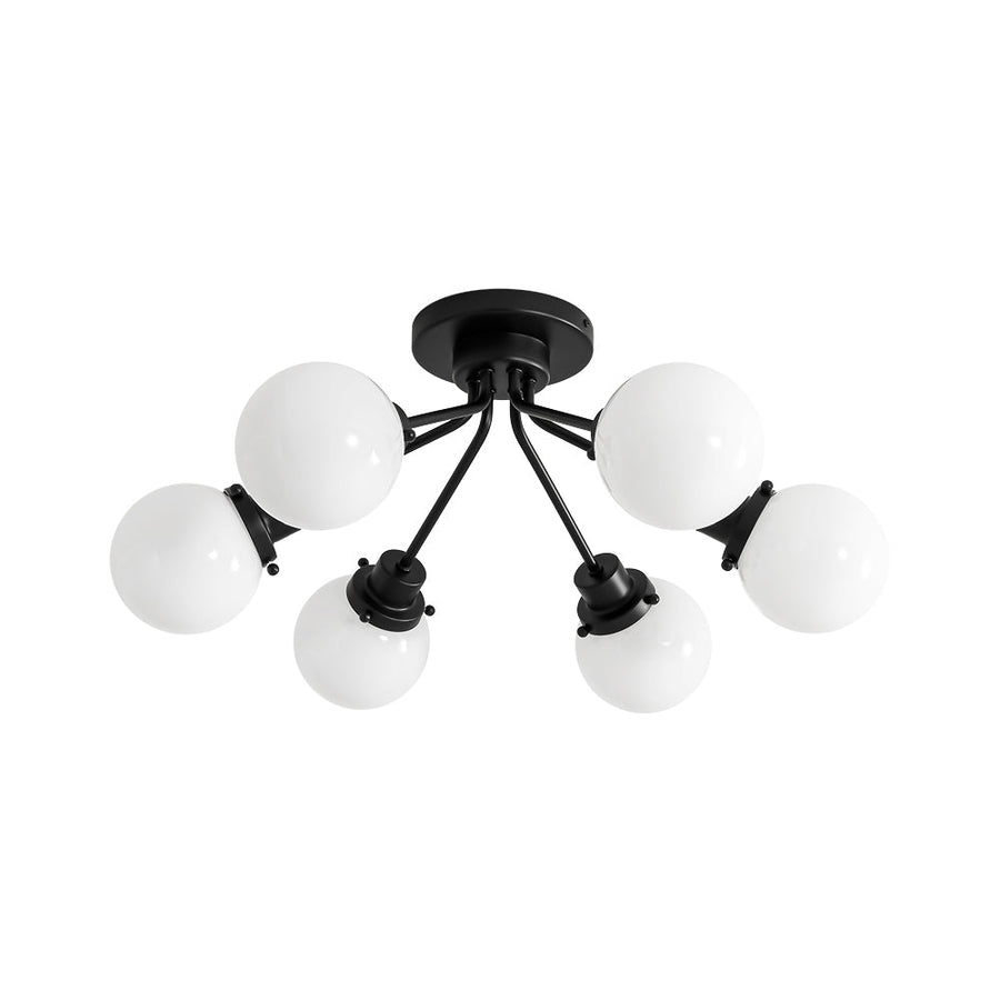 LightFixturesUSA - 6 - Light Opal Glass Globe Sputnik Semi Flush Mount - Ceiling Light - Black - 