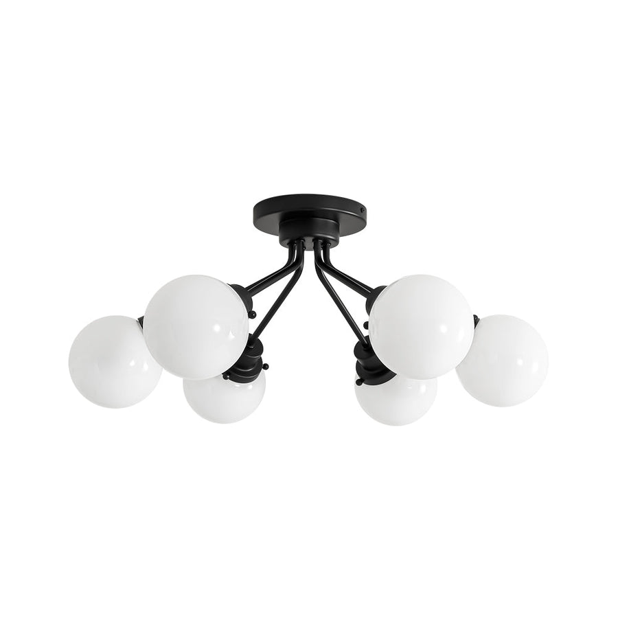 LightFixturesUSA - 6 - Light Opal Glass Globe Sputnik Semi Flush Mount - Ceiling Light - Black - 