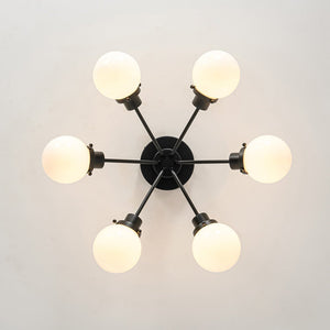 LightFixturesUSA - 6 - Light Opal Glass Globe Sputnik Semi Flush Mount - Ceiling Light - Black - 