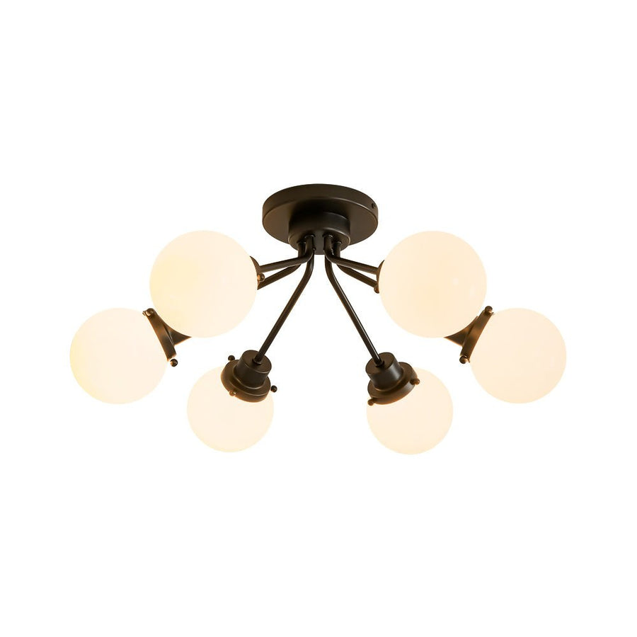 LightFixturesUSA - 6 - Light Opal Glass Globe Sputnik Semi Flush Mount - Ceiling Light - Black - 