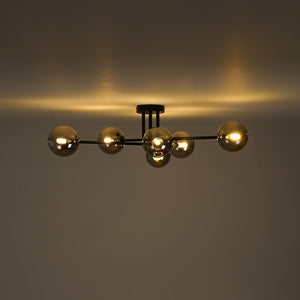 LightFixturesUSA - 6 - Light Smoked Glass Globe Linear Sputnik Semi Flush - Ceiling Light - Black - 