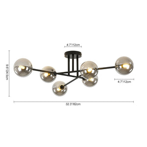 LightFixturesUSA - 6 - Light Smoked Glass Globe Linear Sputnik Semi Flush - Ceiling Light - Black - 