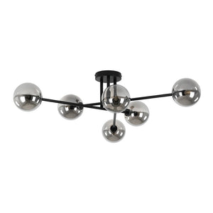 LightFixturesUSA - 6 - Light Smoked Glass Globe Linear Sputnik Semi Flush - Ceiling Light - Black - 