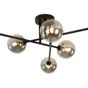 LightFixturesUSA - 6 - Light Smoked Glass Globe Linear Sputnik Semi Flush - Ceiling Light - Black - 