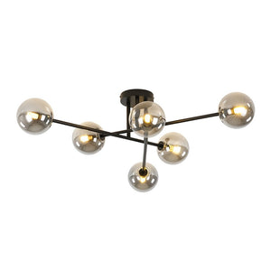 LightFixturesUSA - 6 - Light Smoked Glass Globe Linear Sputnik Semi Flush - Ceiling Light - Black - 