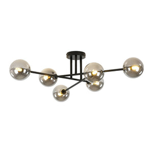 LightFixturesUSA - 6 - Light Smoked Glass Globe Linear Sputnik Semi Flush - Ceiling Light - Black - 