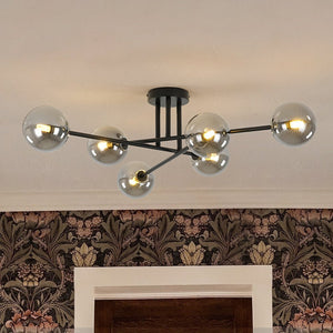 LightFixturesUSA - 6 - Light Smoked Glass Globe Linear Sputnik Semi Flush - Ceiling Light - Black - 