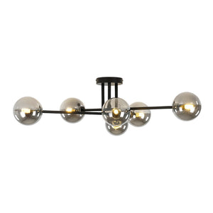 LightFixturesUSA - 6 - Light Smoked Glass Globe Linear Sputnik Semi Flush - Ceiling Light - Black - 