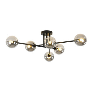 LightFixturesUSA - 6 - Light Smoked Glass Globe Linear Sputnik Semi Flush - Ceiling Light - Black - 