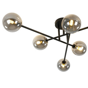 LightFixturesUSA - 6 - Light Smoked Glass Globe Linear Sputnik Semi Flush - Ceiling Light - Black - 
