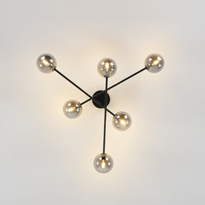 LightFixturesUSA - 6 - Light Smoked Glass Globe Linear Sputnik Semi Flush - Ceiling Light - Black - 