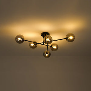 LightFixturesUSA - 6 - Light Smoked Glass Globe Linear Sputnik Semi Flush - Ceiling Light - Black - 
