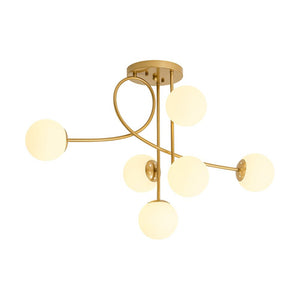 LightFixturesUSA - 6‑Light Arch Opal Glass Globe Bubble Semi Flush Chandelier - Chandelier - Brass - 