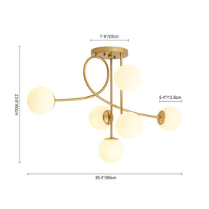 LightFixturesUSA - 6‑Light Arch Opal Glass Globe Bubble Semi Flush Chandelier - Chandelier - Brass - 
