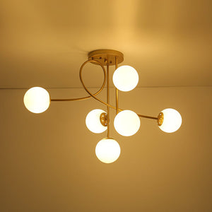 LightFixturesUSA - 6‑Light Arch Opal Glass Globe Bubble Semi Flush Chandelier - Chandelier - Brass - 