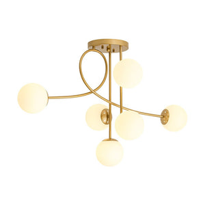 LightFixturesUSA - 6‑Light Arch Opal Glass Globe Bubble Semi Flush Chandelier - Chandelier - Brass - 
