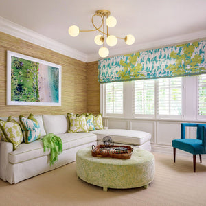 LightFixturesUSA - 6‑Light Arch Opal Glass Globe Bubble Semi Flush Chandelier - Chandelier - Brass - 