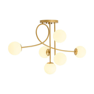 LightFixturesUSA - 6‑Light Arch Opal Glass Globe Bubble Semi Flush Chandelier - Chandelier - Brass - 