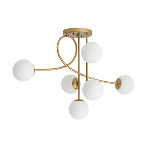 LightFixturesUSA - 6‑Light Arch Opal Glass Globe Bubble Semi Flush Chandelier - Chandelier - Brass - 