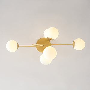 LightFixturesUSA - 6‑Light Arch Opal Glass Globe Bubble Semi Flush Chandelier - Chandelier - Brass - 