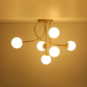 LightFixturesUSA - 6‑Light Arch Opal Glass Globe Bubble Semi Flush Chandelier - Chandelier - Brass - 