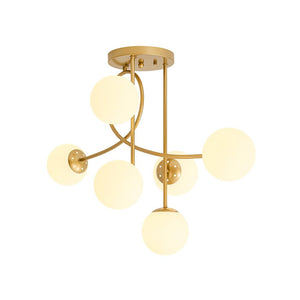 LightFixturesUSA - 6‑Light Arch Opal Glass Globe Bubble Semi Flush Chandelier - Chandelier - Brass - 
