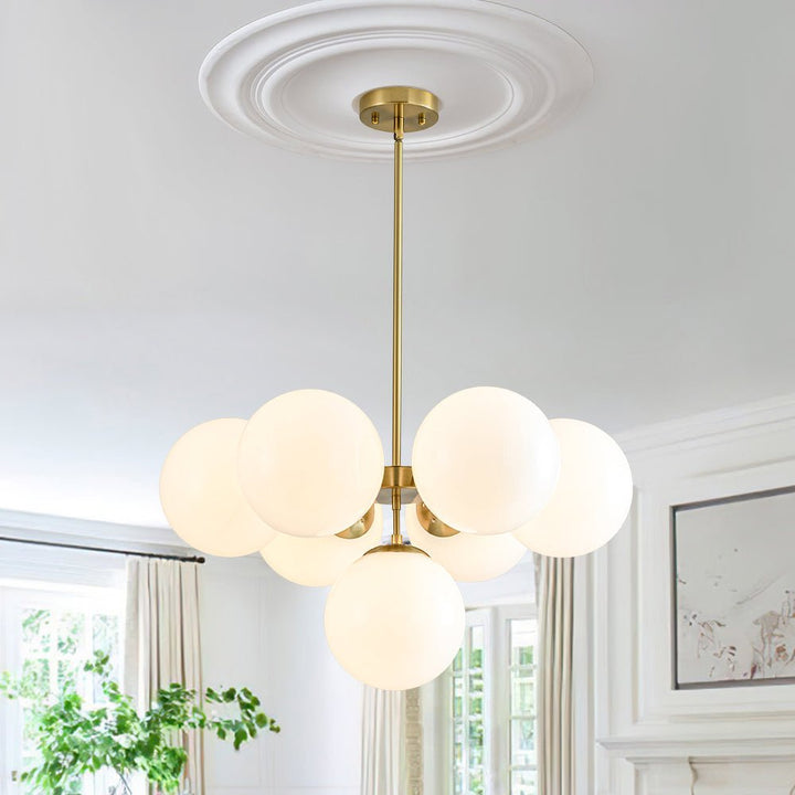 LightFixturesUSA - 7 - light Brass Sputnik Opal Glass Globe Bubble Chandelier - Chandelier - Brass (Pre - Order) - 