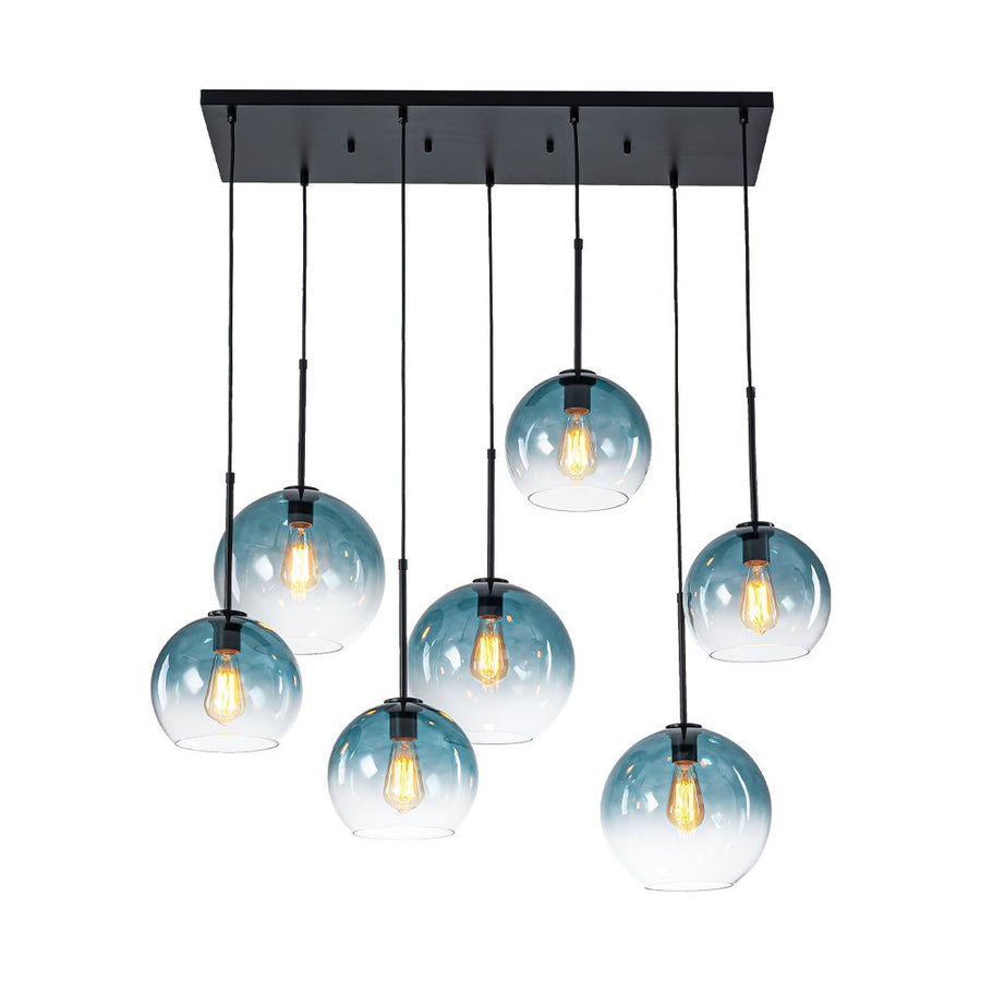 LightFixturesUSA - 7 - Light Cluster Blue Glass Globe Bubble Island Pendant - Chandelier - Blue + Black - 