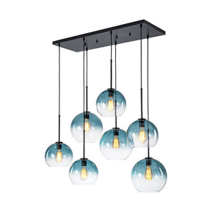 LightFixturesUSA - 7 - Light Cluster Blue Glass Globe Bubble Island Pendant - Chandelier - Blue + Black - 