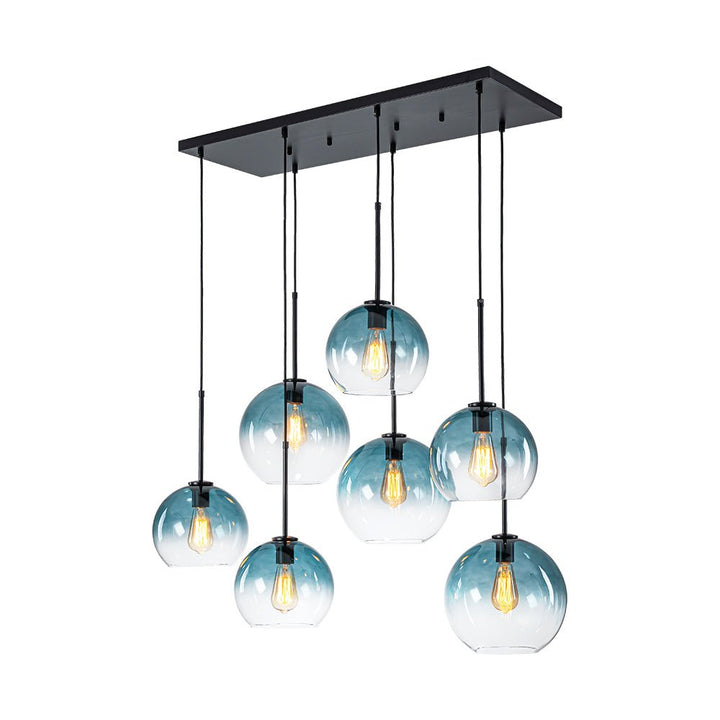LightFixturesUSA - 7 - Light Cluster Blue Glass Globe Bubble Island Pendant - Chandelier - Blue + Black - 