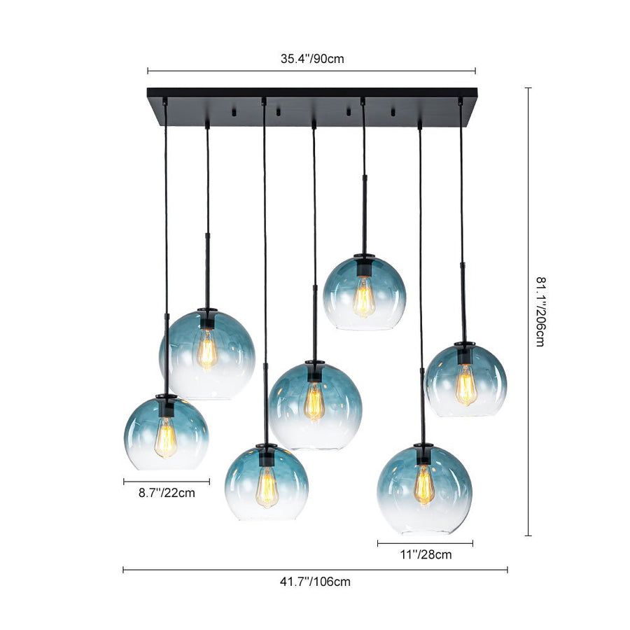 LightFixturesUSA - 7 - Light Cluster Blue Glass Globe Bubble Island Pendant - Chandelier - Blue + Black - 