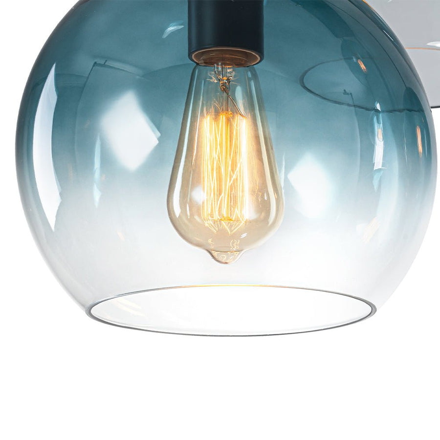 LightFixturesUSA - 7 - Light Cluster Blue Glass Globe Bubble Island Pendant - Chandelier - Blue + Black - 