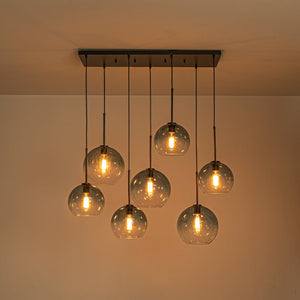 LightFixturesUSA - 7 - Light Cluster Blue Glass Globe Bubble Island Pendant - Chandelier - Blue + Black - 