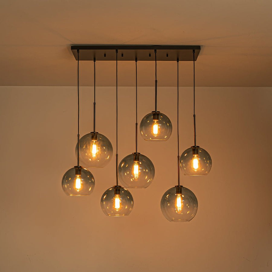 LightFixturesUSA - 7 - Light Cluster Blue Glass Globe Bubble Island Pendant - Chandelier - Blue + Black - 