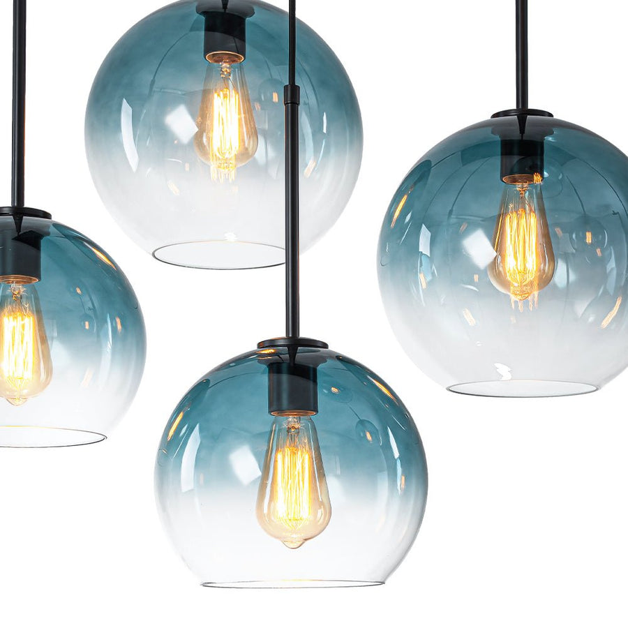 LightFixturesUSA - 7 - Light Cluster Blue Glass Globe Bubble Island Pendant - Chandelier - Blue + Black - 