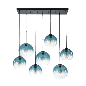 LightFixturesUSA - 7 - Light Cluster Blue Glass Globe Bubble Island Pendant - Chandelier - Blue + Black - 