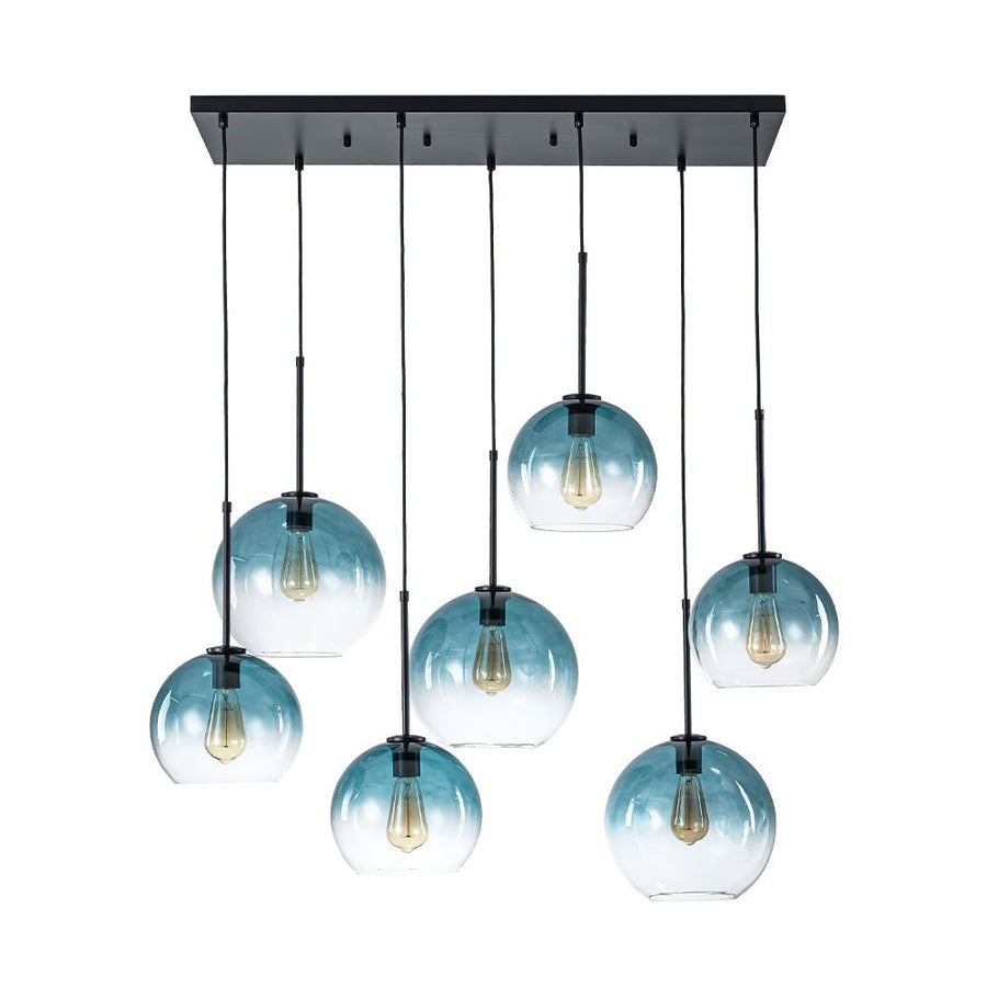 LightFixturesUSA - 7 - Light Cluster Blue Glass Globe Bubble Island Pendant - Chandelier - Blue + Black - 