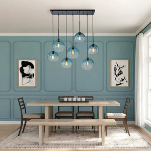 LightFixturesUSA - 7 - Light Cluster Blue Glass Globe Bubble Island Pendant - Chandelier - Blue + Black - 