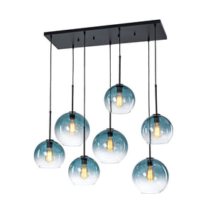 LightFixturesUSA - 7 - Light Cluster Blue Glass Globe Bubble Island Pendant - Chandelier - Blue + Black - 