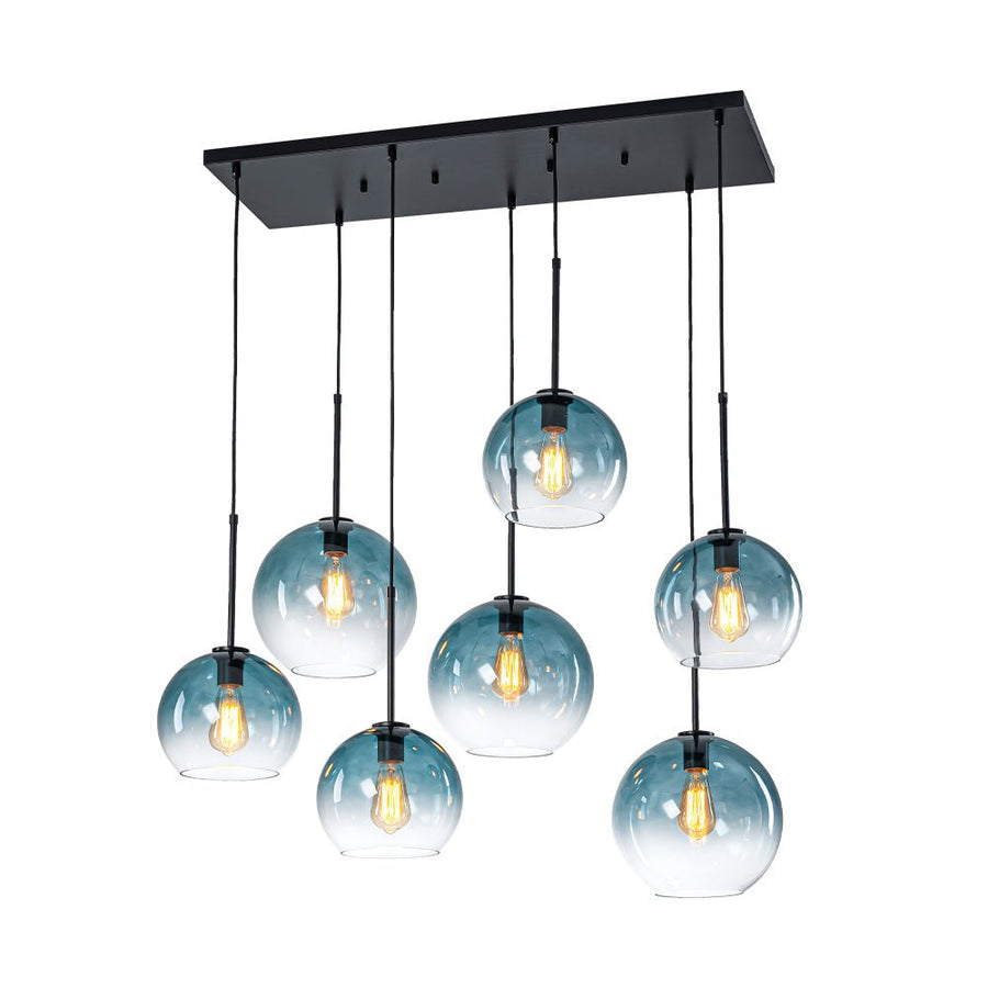 LightFixturesUSA - 7 - Light Cluster Blue Glass Globe Bubble Island Pendant - Chandelier - Blue + Black - 