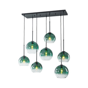 LightFixturesUSA-7-Light Cluster Green Glass Globe Bubble Island Pendant-Chandelier-Green + Black-