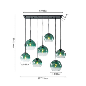 LightFixturesUSA-7-Light Cluster Green Glass Globe Bubble Island Pendant-Chandelier-Green + Black-