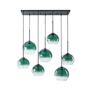 LightFixturesUSA-7-Light Cluster Green Glass Globe Bubble Island Pendant-Chandelier-Green + Black-