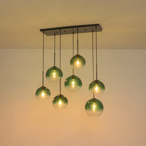 LightFixturesUSA-7-Light Cluster Green Glass Globe Bubble Island Pendant-Chandelier-Green + Black-