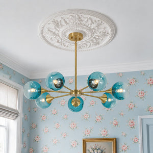 LightFixturesUSA - 7 - light Gradient Blue Glass Globe Round Sputnik Chandelier - Chandelier - 33.5 in - 