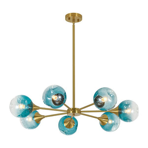LightFixturesUSA - 7 - light Gradient Blue Glass Globe Round Sputnik Chandelier - Chandelier - 33.5 in - 