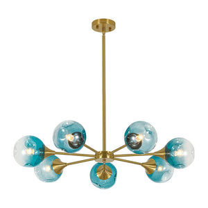 LightFixturesUSA - 7 - light Gradient Blue Glass Globe Round Sputnik Chandelier - Chandelier - 33.5 in - 