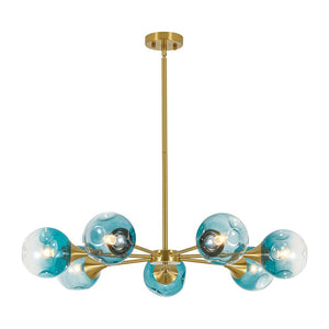LightFixturesUSA - 7 - light Gradient Blue Glass Globe Round Sputnik Chandelier - Chandelier - 33.5 in - 