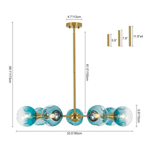 LightFixturesUSA - 7 - light Gradient Blue Glass Globe Round Sputnik Chandelier - Chandelier - 33.5 in - 